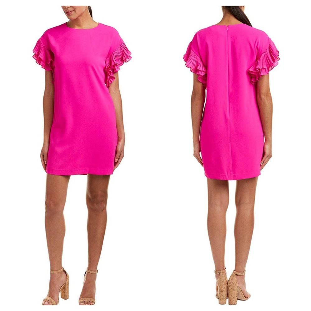 NWT CeCe Tiered Pleated Crepe Shift Dress Magenta Fuschia Pink 0
